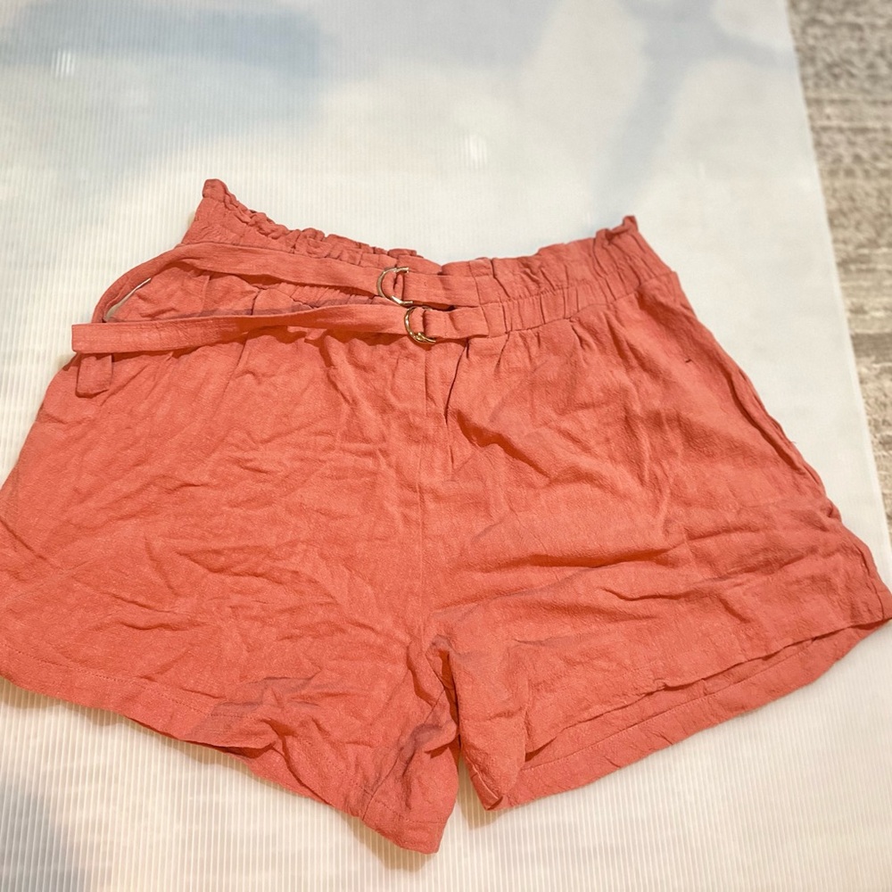 High Waist Coral Belted Women's Shorts